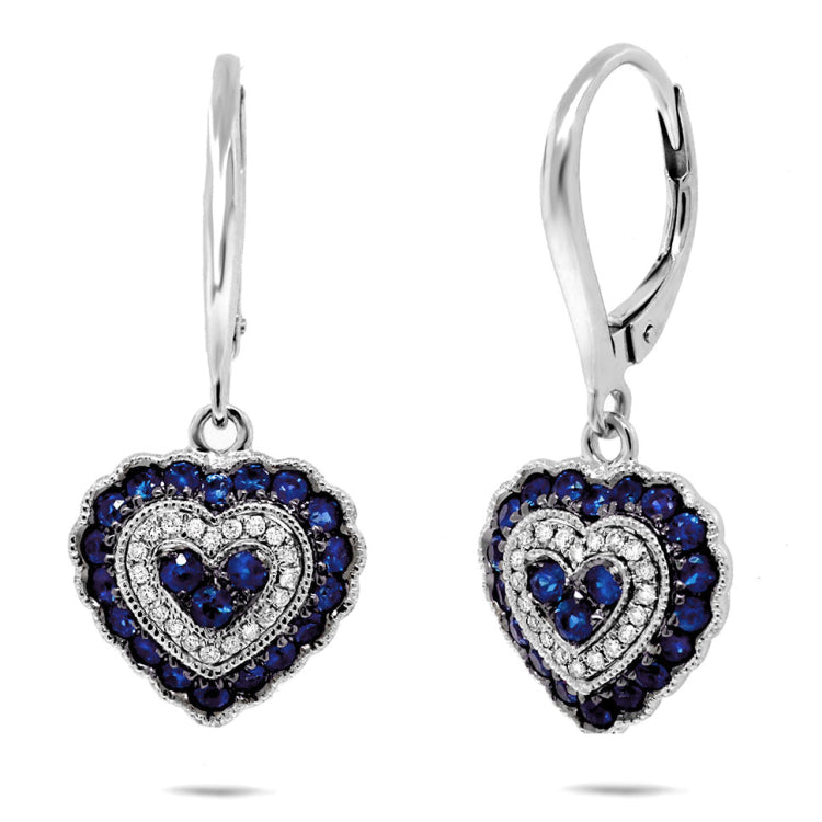 0.13ct Diamond & 0.93ct Blue Sapphire 14k White Gold Heart Earring