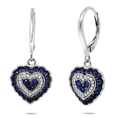 0.13ct Diamond & 0.93ct Blue Sapphire 14k White Gold Heart Earring