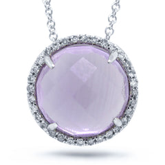 0.10ct Diamond & 3.48ct Amethyst 14k White Gold Pendant