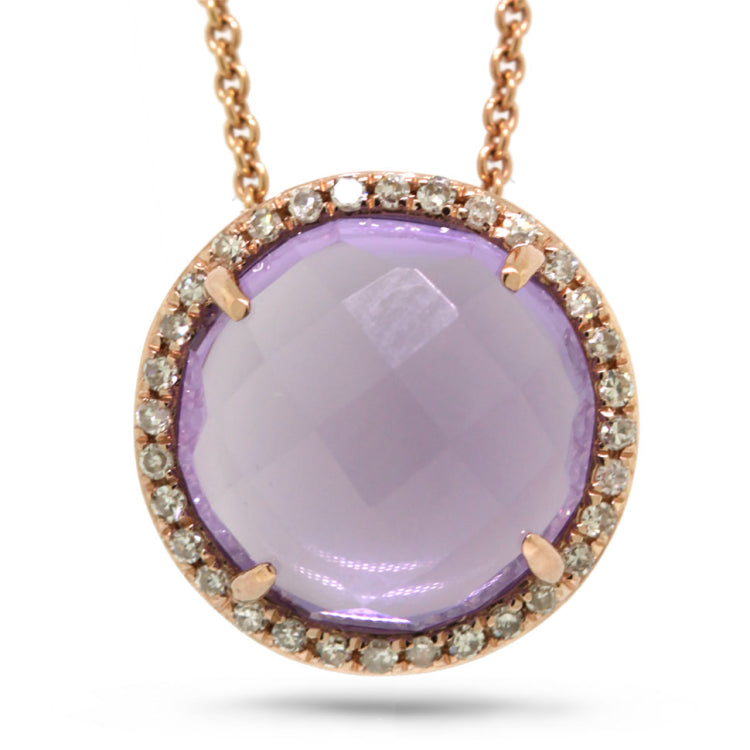 0.10ct Diamond & 3.48ct Amethyst 14k Rose Gold Pendant