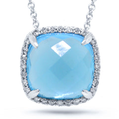 0.09ct Diamond & 3.86ct Blue Topaz 14k White Gold Pendant