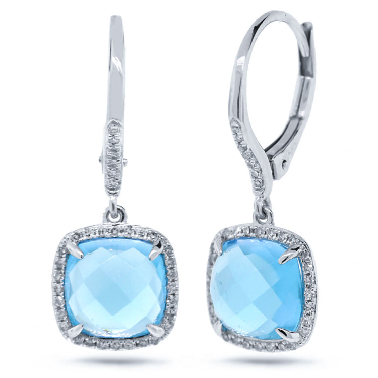 0.21ct Diamond & 5.17ct Blue Topaz 14k White Gold Earring