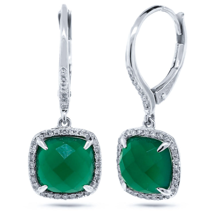 0.21ct Diamond & 3.96ct Green Agate 14k White Gold Earring