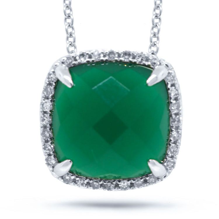 0.09ct Diamond & 2.76ct Green Agate 14k White Gold Pendant
