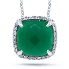 0.09ct Diamond & 2.76ct Green Agate 14k White Gold Pendant