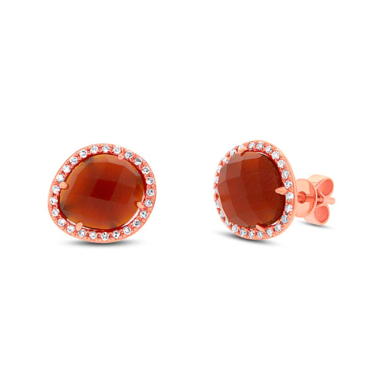 0.15ct Diamond & 2.65ct Red Agate 14k Rose Gold Earring