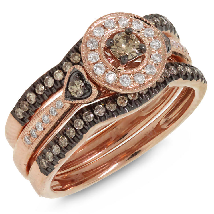 0.53ct 14k Rose Gold Round Brilliant Champagne Diamond Ring 3-pc
