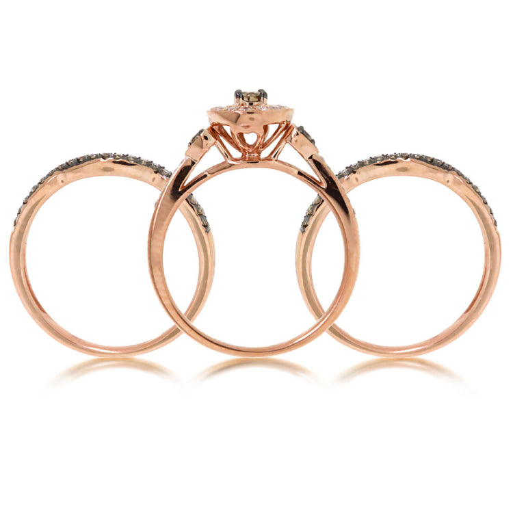 0.53ct 14k Rose Gold Round Brilliant Champagne Diamond Ring 3-pc