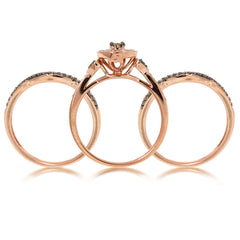 0.53ct 14k Rose Gold Round Brilliant Champagne Diamond Ring 3-pc