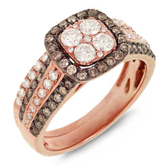 1.05ct 14k Rose Gold White & Champagne Diamond Ring 2-pc