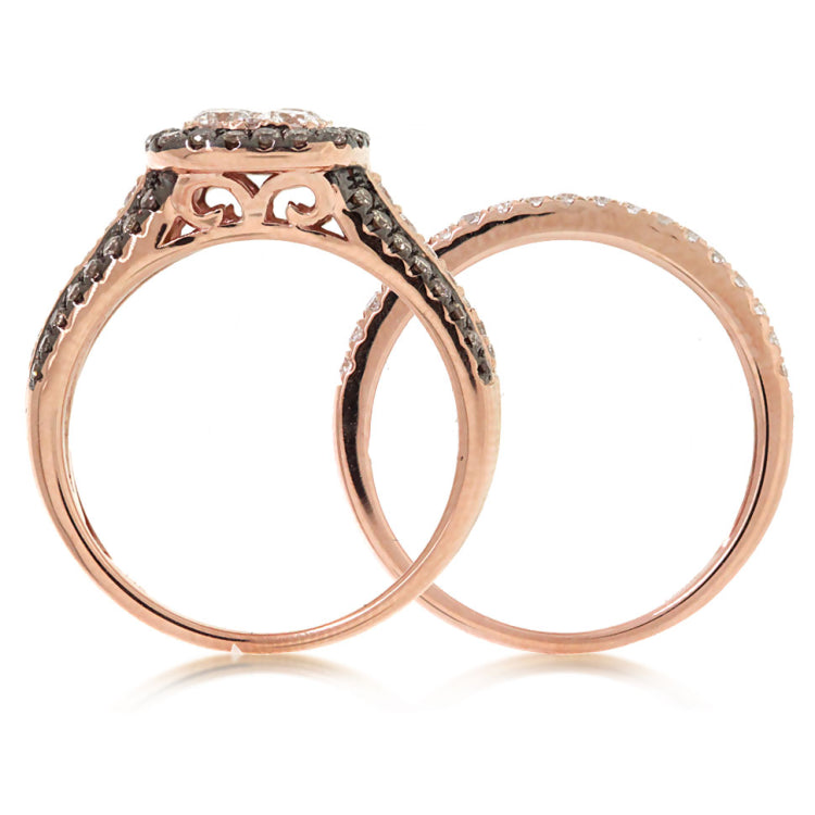 1.05ct 14k Rose Gold White & Champagne Diamond Ring 2-pc