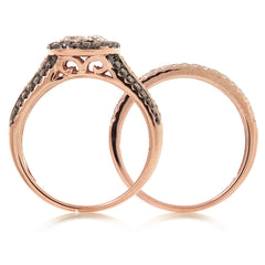 1.05ct 14k Rose Gold White & Champagne Diamond Ring 2-pc