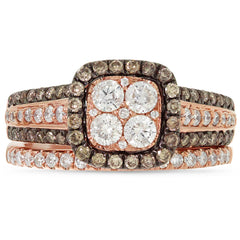 1.05ct 14k Rose Gold White & Champagne Diamond Ring 2-pc