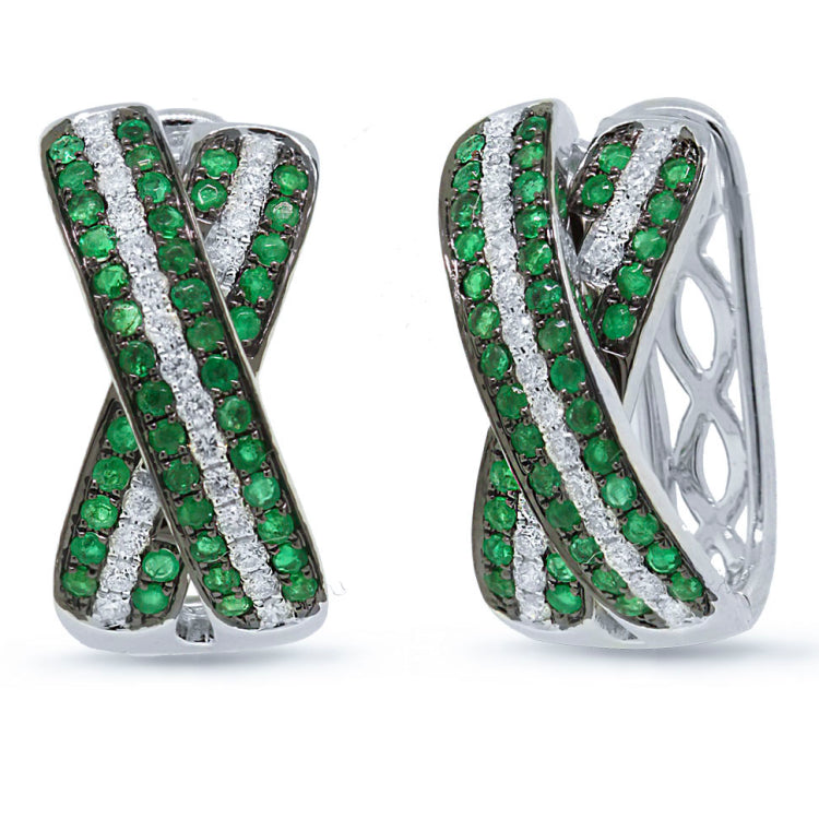 0.48ct Diamond & 0.82ct Emerald 14k White Gold Bridge Earring