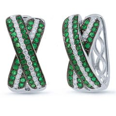 0.48ct Diamond & 0.82ct Emerald 14k White Gold Bridge Earring