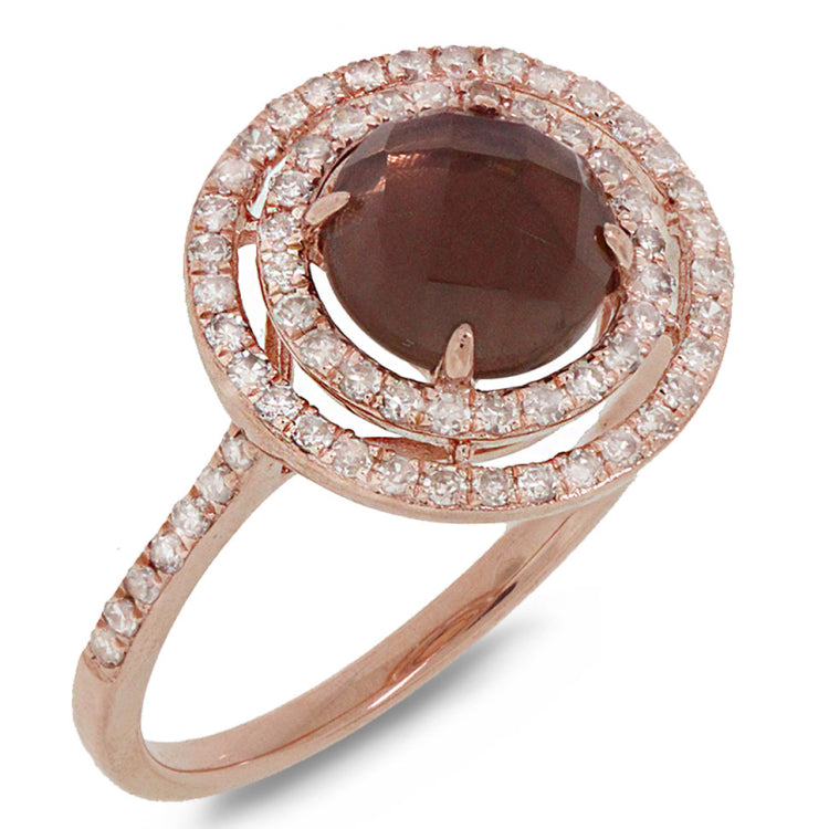 0.37ct Diamond & 1.35ct Smokey Topaz 14k Rose Gold Ring