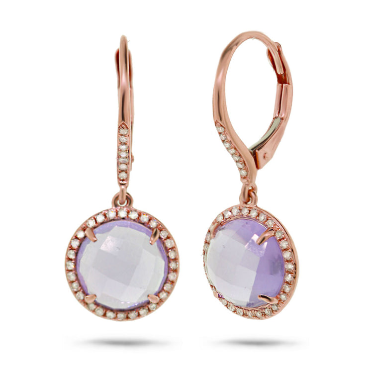 0.21ct Diamond & 4.77ct Amethyst 14k Rose Gold Earring