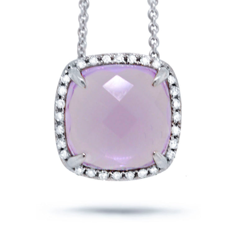 0.09ct Diamond & 2.76ct Amethyst 14k White Gold Pendant
