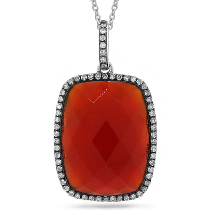 0.19ct Diamond & 8.53ct Red Agate 14k White Gold with Black Rhodium Pendant (with Black Rhodium)