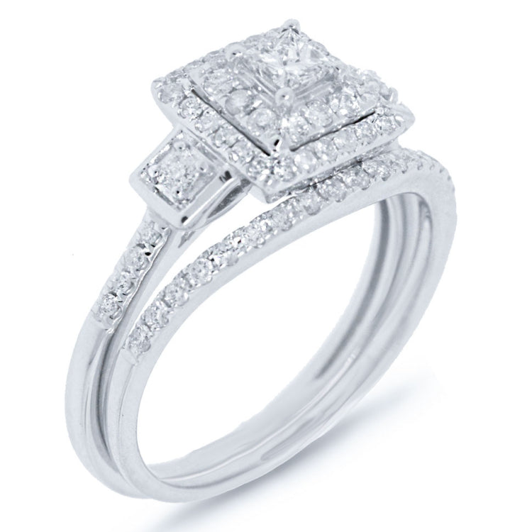 0.73ct 14k White Gold Diamond Wedding Set Princess