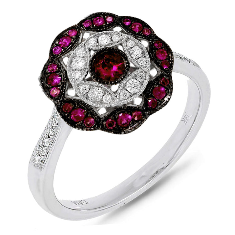 0.12ct Diamond & 0.29ct Ruby 14k White Gold Ring