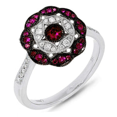 0.12ct Diamond & 0.29ct Ruby 14k White Gold Ring