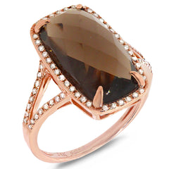 0.23ct Diamond & 6.23ct Smokey Topaz 14k Rose Gold Ring