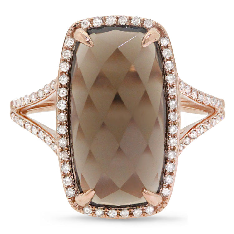 0.23ct Diamond & 6.23ct Smokey Topaz 14k Rose Gold Ring