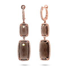 0.52ct Diamond & 14.98ct Smokey Topaz 14k Rose Gold Earring