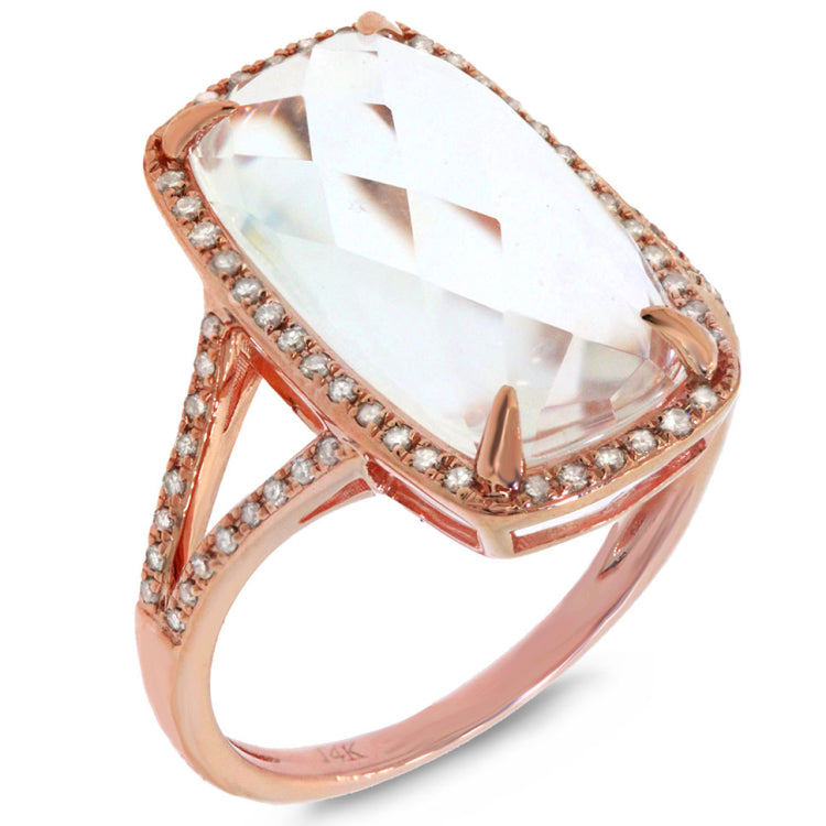 0.23ct Diamond & 6.10ct White Topaz 14k Rose Gold Ring