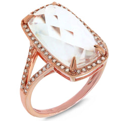 0.23ct Diamond & 6.10ct White Topaz 14k Rose Gold Ring