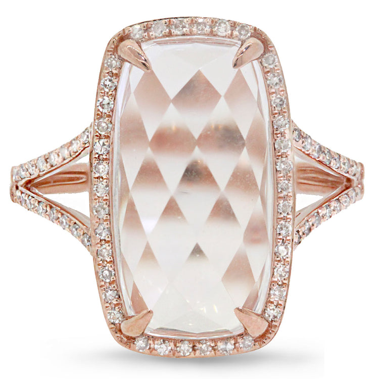 0.23ct Diamond & 6.10ct White Topaz 14k Rose Gold Ring