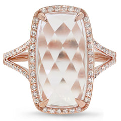 0.23ct Diamond & 6.10ct White Topaz 14k Rose Gold Ring