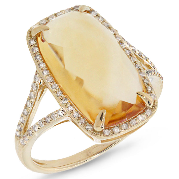 0.23ct Diamond & 6.19ct Citrine 14k Yellow Gold Ring