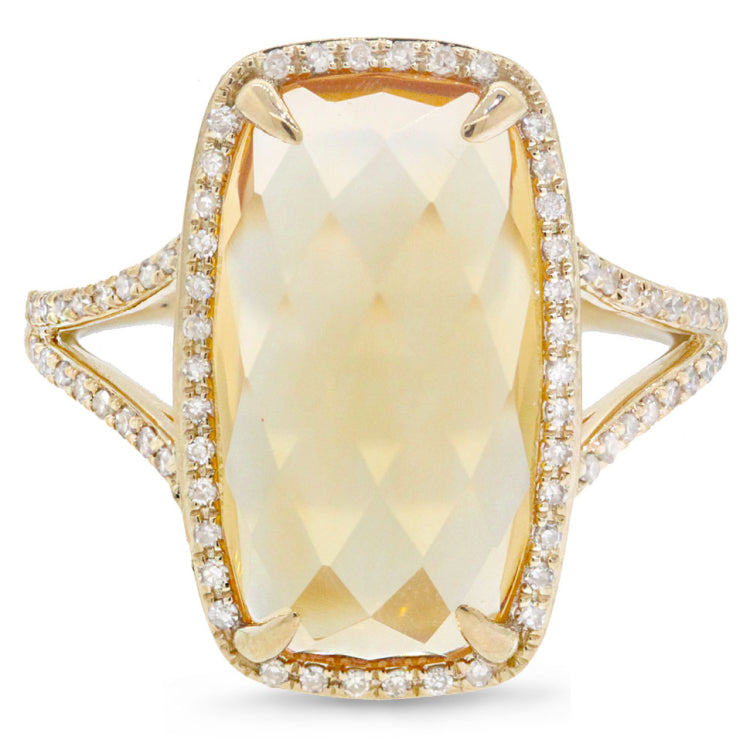 0.23ct Diamond & 6.19ct Citrine 14k Yellow Gold Ring
