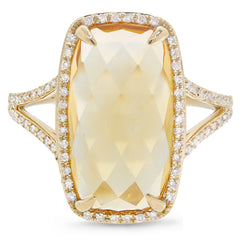 0.23ct Diamond & 6.19ct Citrine 14k Yellow Gold Ring