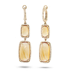 0.52ct Diamond & 14.56ct Citrine 14k Yellow Gold Earring