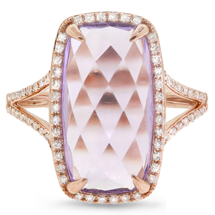 0.23ct Diamond & 6.03ct Amethyst 14k Rose Gold Ring