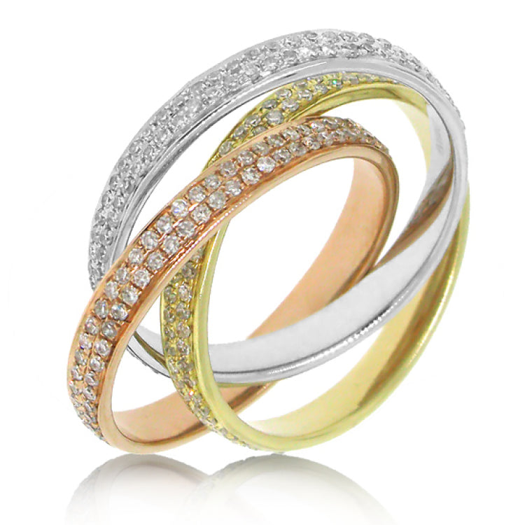 1.34ct 14k Three-tone Gold Diamond Eternity Ring 3-pc Size 8.5