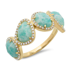 0.27ct Diamond & 3.35ct Amazonite 14k Yellow Gold Ring