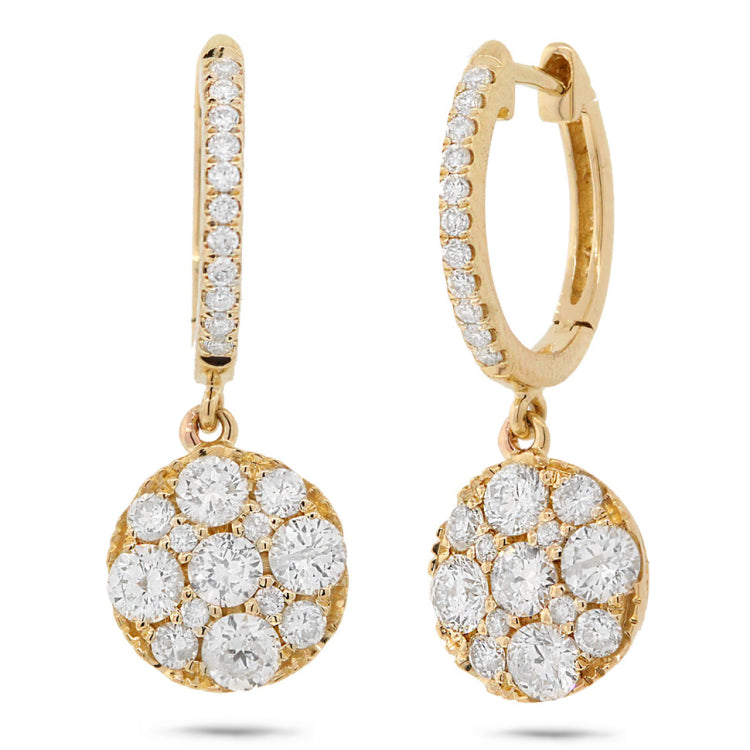 1.30ct 14k Yellow Gold Diamond Cluster Earring