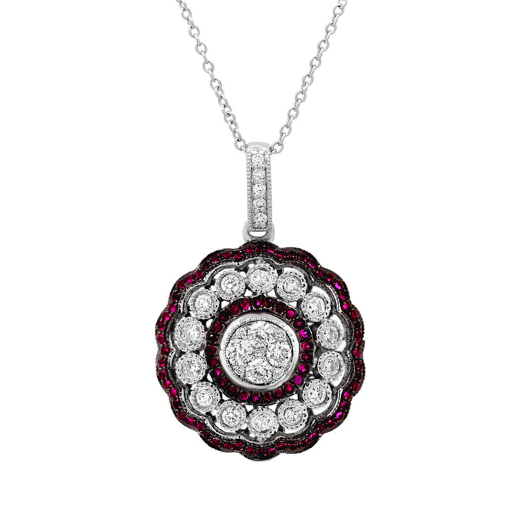 0.66ct Diamond & 0.44ct Ruby 14k White Gold Pendant
