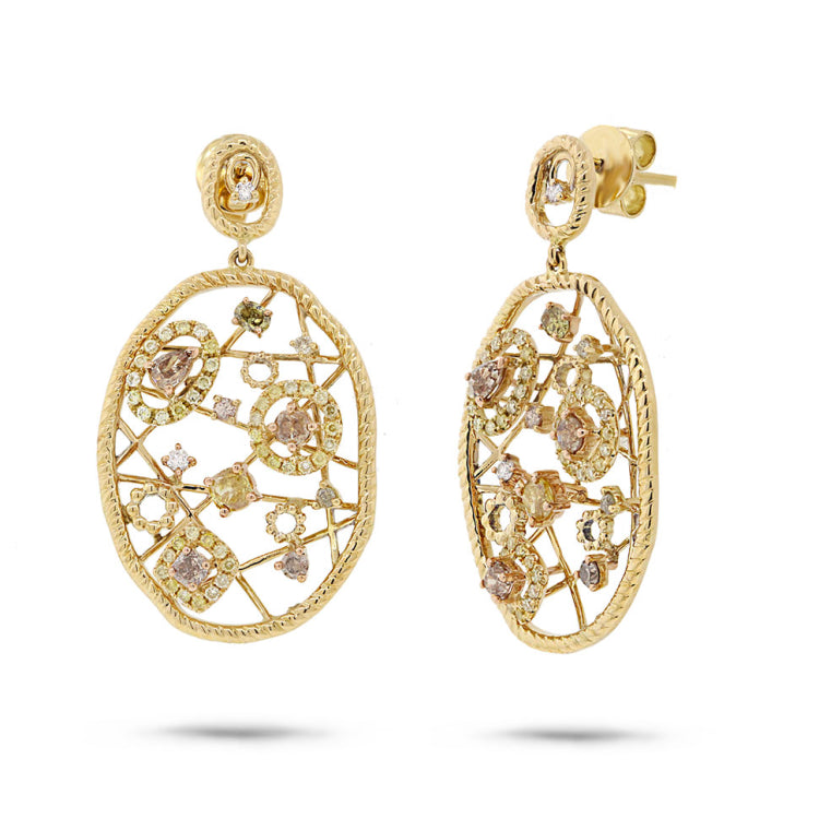 1.61ct 18k Yellow Gold Fancy Color Diamond Earring