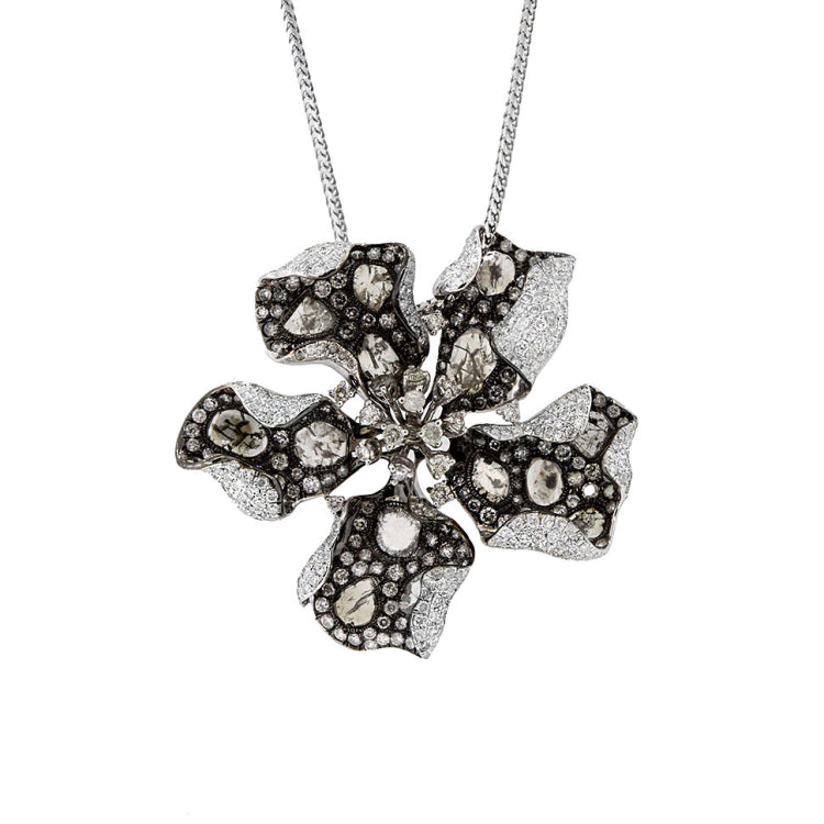 7.09ct 18k Black Rhodium Gold Diamond Flower Pendant