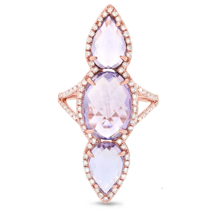 0.56ct Diamond & 9.17ct Amethyst 14k Rose Gold Ring