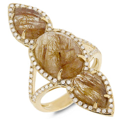 0.56ct Diamond & 9.33ct Golden Line Quartz 14k Yellow Gold Ring