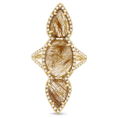 0.56ct Diamond & 9.33ct Golden Line Quartz 14k Yellow Gold Ring