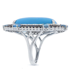 0.32ct Diamond & 15.73ct Composite Turquoise, Blue Sapphire & Blue Topaz 14k White Gold Ring