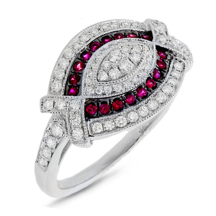 0.45ct Diamond & 0.19ct Ruby 14k White Gold Ring