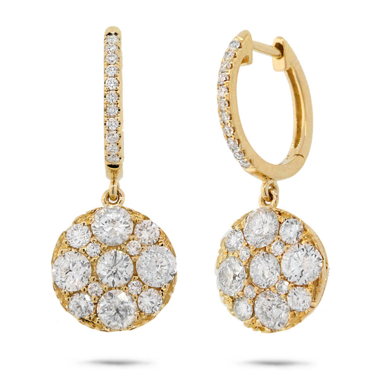 2.20ct 14k Yellow Gold Diamond Cluster Earring